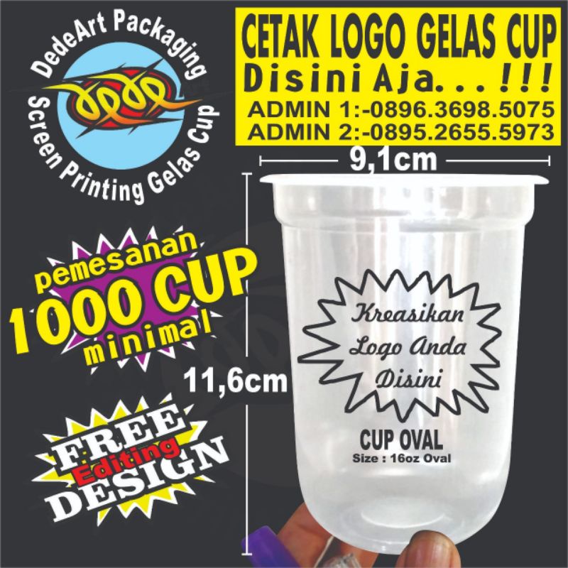 sablon gelas cup plastik 16 Oz oval 8gr - 1000 cup