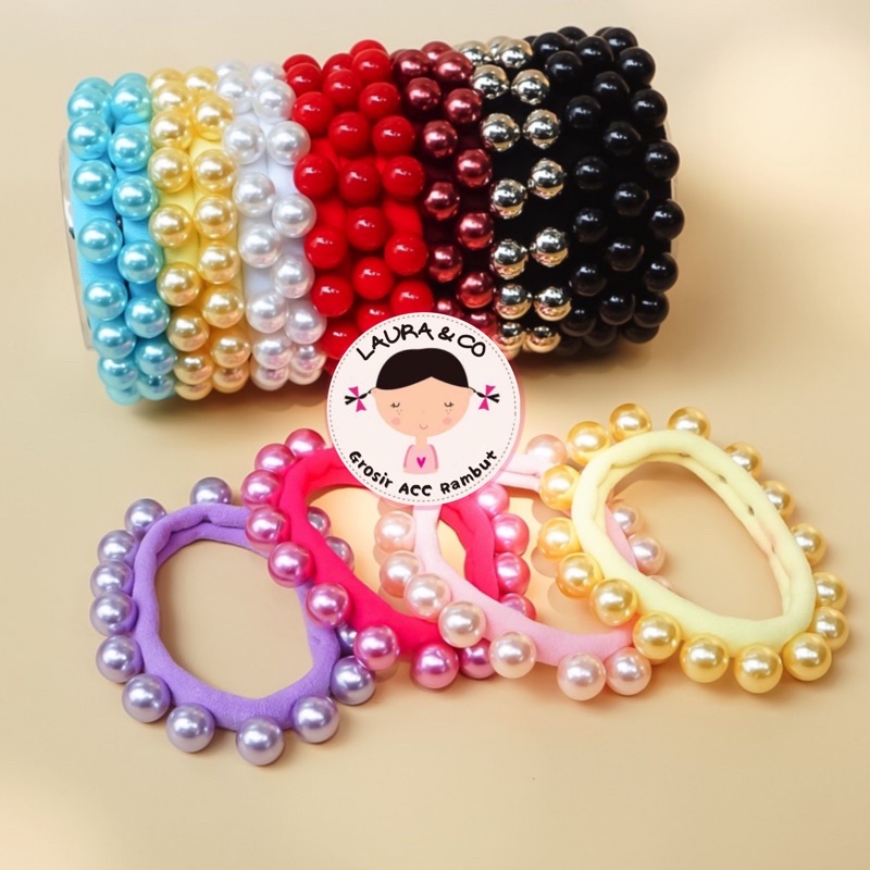 ikat tali kuncir rambut cacing 72pc grosir lusinan-Mutiara 6pc