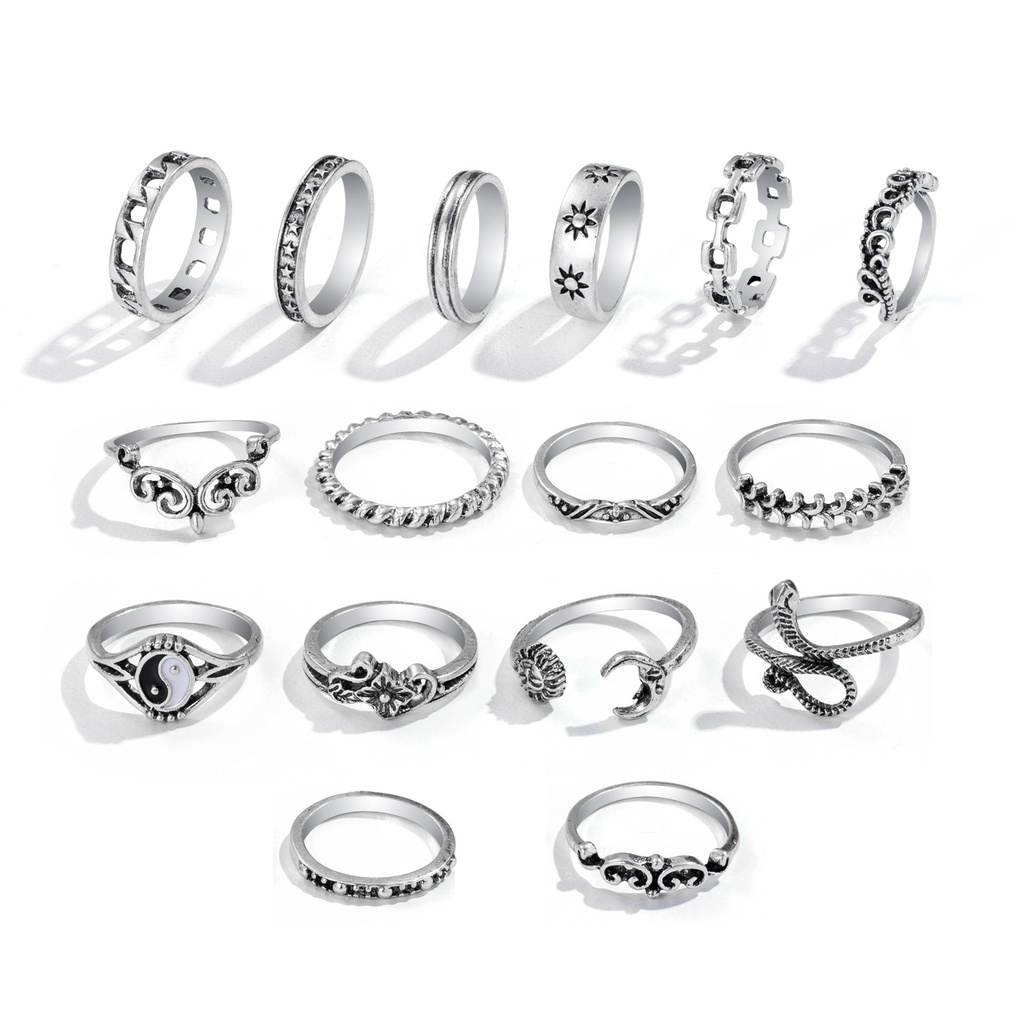 16pcs / Set Cincin Bentuk Ular Geometris Gaya Vintage Untuk Wanita