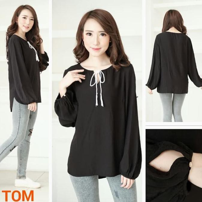BAJU ATASAN WANITA - BLUS BRANDED WARNA HITAM - BOM FASH - HITAM, S {PRODUK TERBARU}