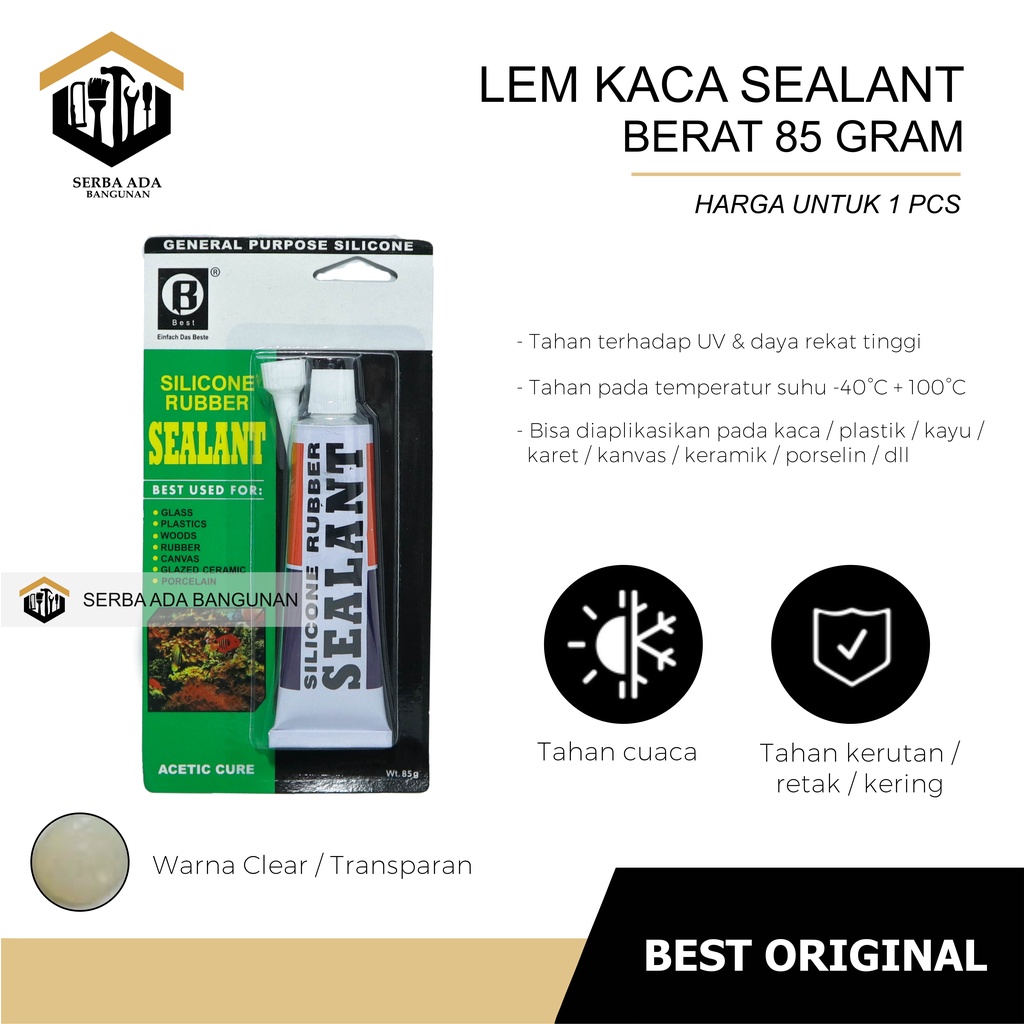 LEM SEALENT KACA LEM GASKET 35 Gram 85 Gram / SILICON UNTUK KARET PLASTIK KAYU KARET KERAMIK CANVAS