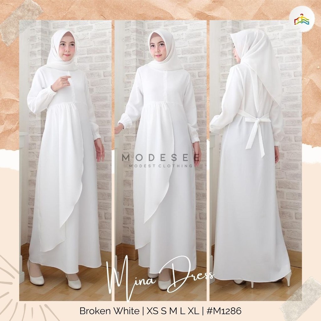 Modesee Gamis Putih Hitam Polos Basic Layer Busui Wanita Muslim Mina Dress, Gamis S M L XL XXL, Gamis Jumbo 2XL 3XL 4XL 5XL-3