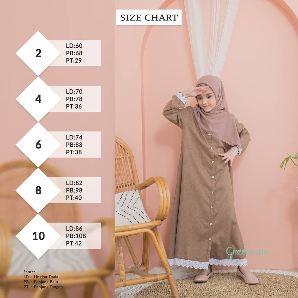 Greenism Gamis Anak Usia 1 - 10 Tahun  Vildana Quality Premium Dress - Gamis Kids Baju Muslim Anak Perempuan Pakaian Muslim Anak Perempuan