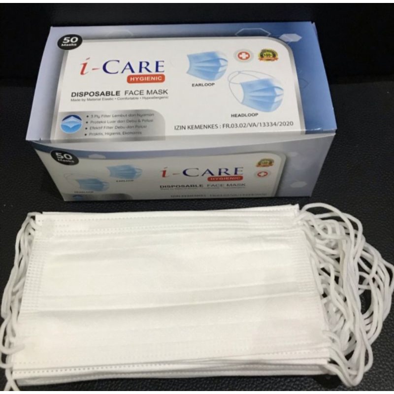 Masker I-care 3ply isi 50 pcs warna putih