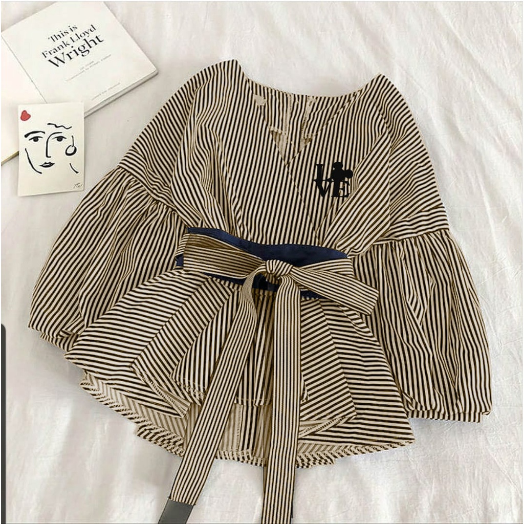 *[HNFK] Blouse Korea / Blouse Wanita Terbaru / Atasan Korea Termurah / Blouse Motif Salur