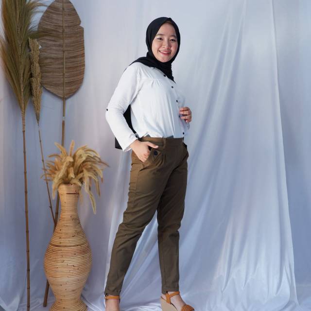 BAGGY PANTS TWILL STRETCH ALL SIZE VARIASI KANCING KANTONG