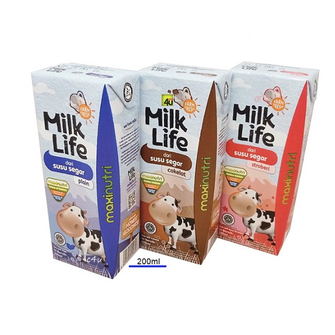 

MILK LIFE SUSU SEGAR UHT FRESH MILK PLAIN CHOCOLATE STRAWBERRY COKLAT 200 ML