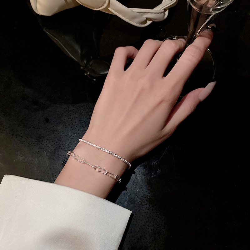 We Flower Gelang Bangle Rantai Silver Hias Glitter Bunga Minimalis Untuk Wanita