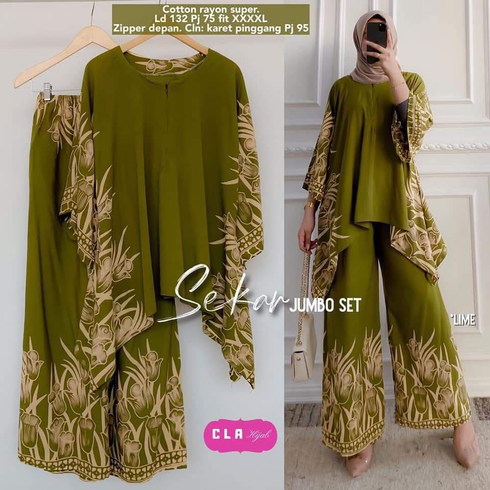 Sekar Jumbo Set - One Set Jumbo Wanita Rayon Premium Setelan Celana Kulot Jumbo Batik Kekinian