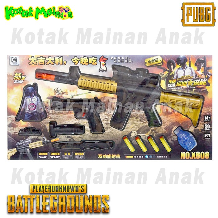 Mainan Anak Pistol PUBG Dual Mode Busa n Gel X808 AK47 Mirip Nerf Gun