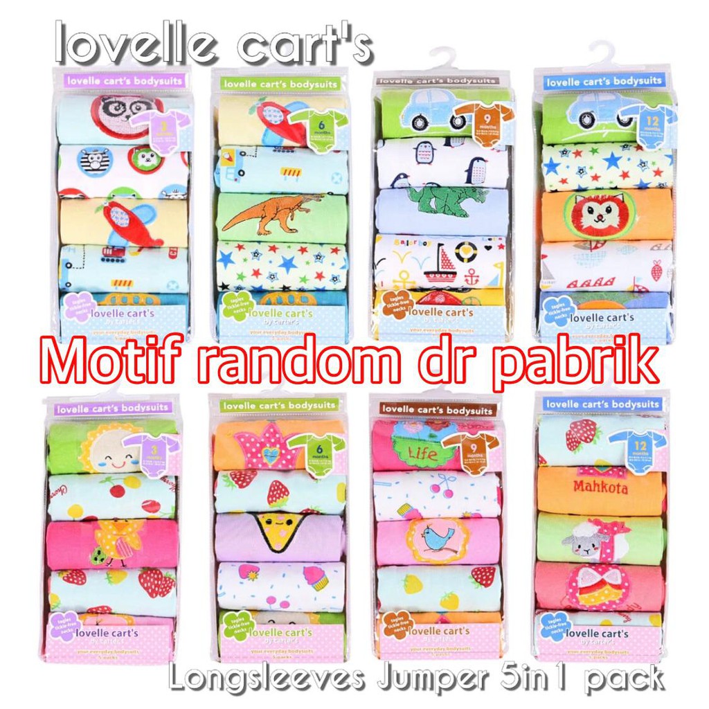 5pcs Jumper Panjang Bayi Lovelle Cart's 3-12m Carters Bodysuits S23