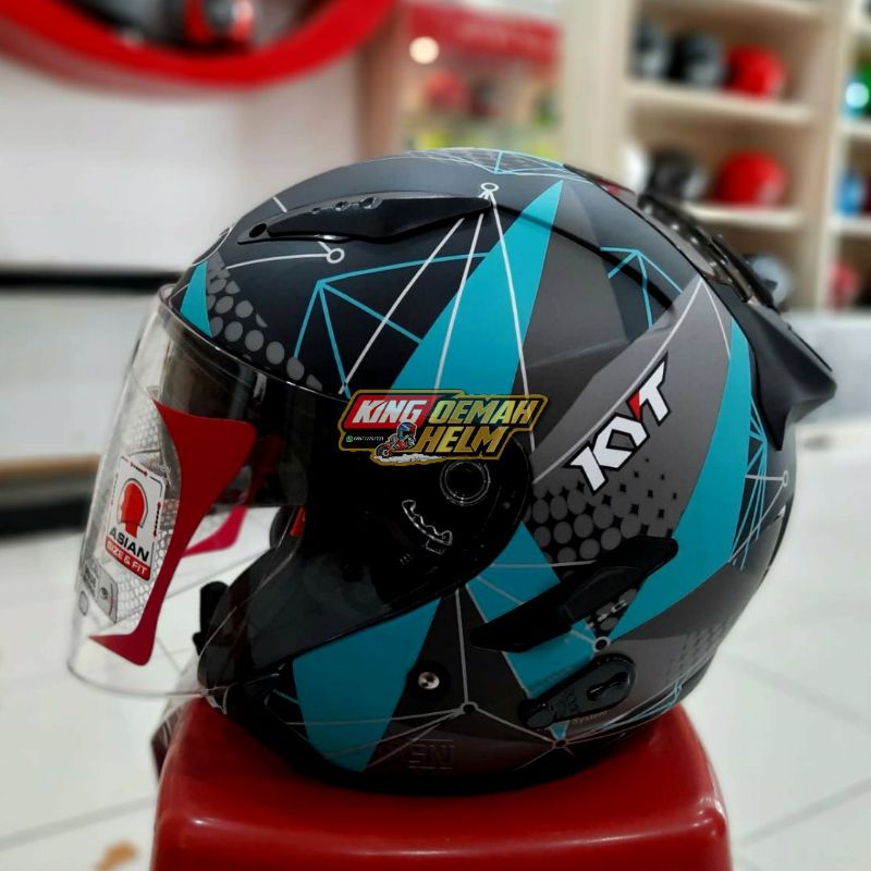 HELM KYT GALAXY FLAT R MATRIK AQUA BLUE DOF HELM DOUBLE VISOR ORIGINAL KYT