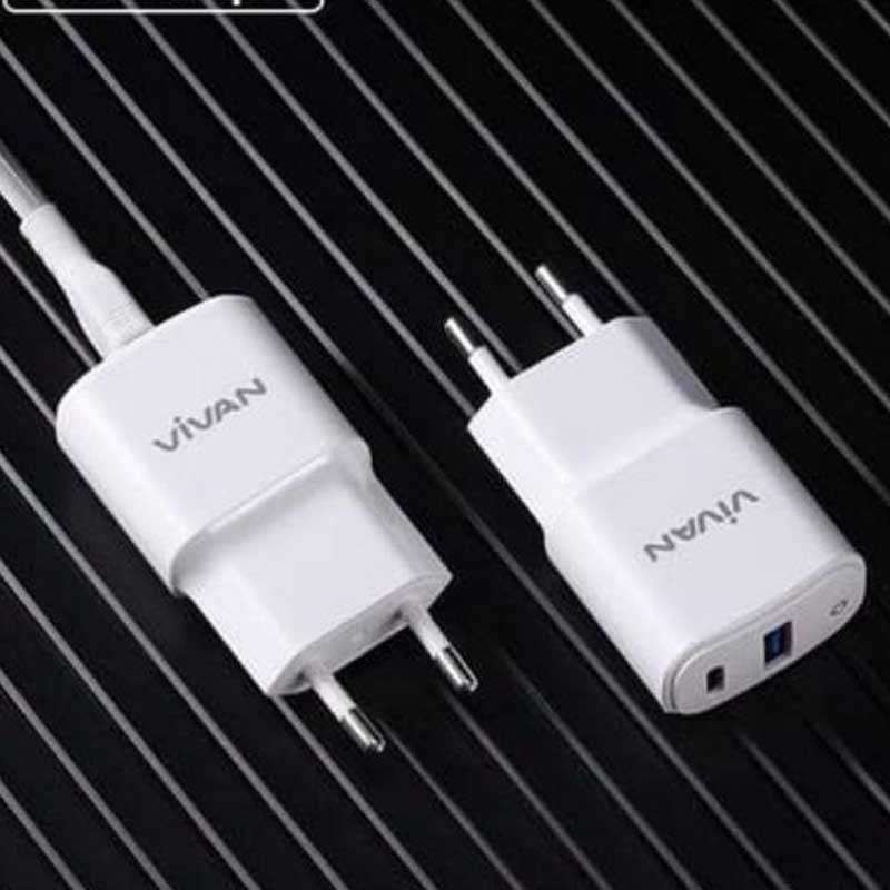 VIVAN charger TYPE - C dan USB 3A Power Super 18W DUAL PORT CHARGER QC3.0+PD