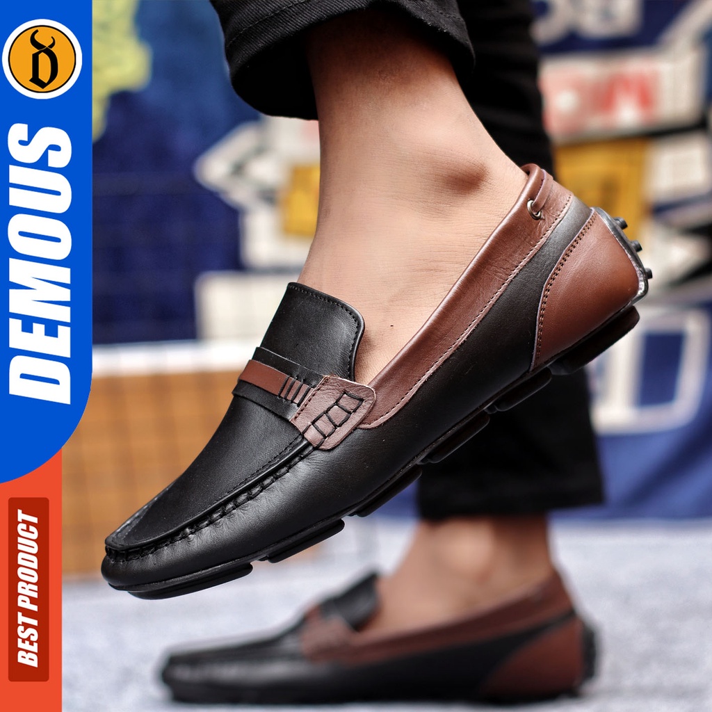 Sepatu Slip On Pria Sepatu Casual Pria Kulit Asli Kerja Kantor Kuliah Kondangan Sepatu Slop Pria Sepatu Hitam Pria DEMOUS VOXY