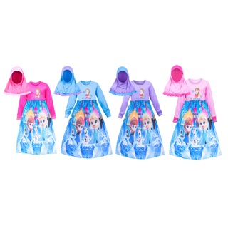 FREE JILBAB SETELAN BAJU  GAMIS  MUSLIM ANAK  FROZEN LED 