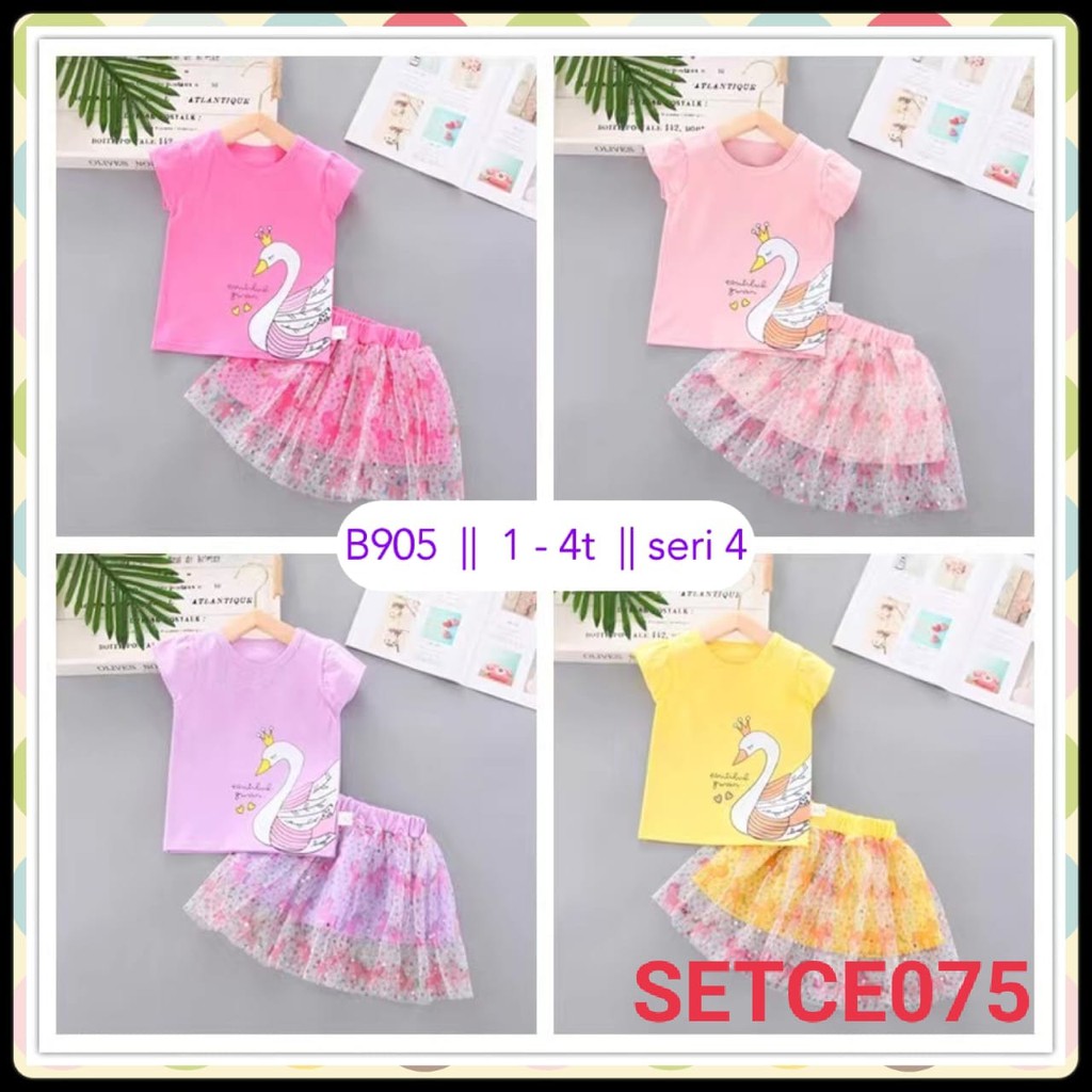 SETELAN BAJU ANAK ROK TULE FLAMINGO A1075