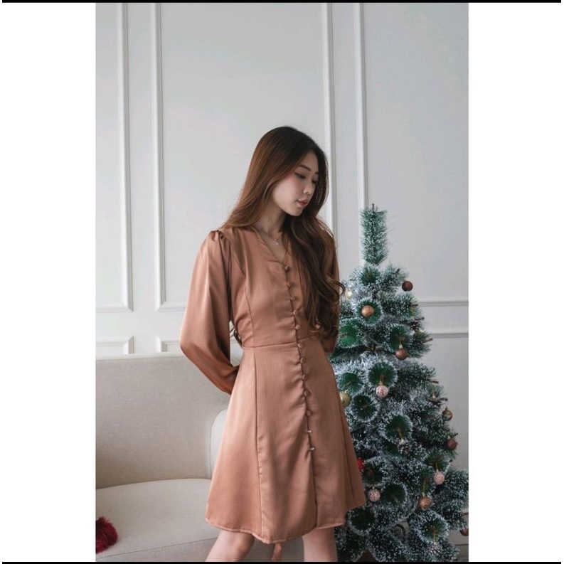 Dress Wanita Nisa Long sleeve Satin dress