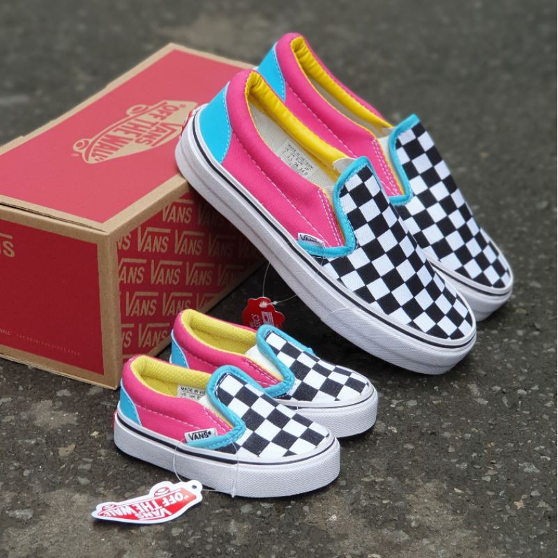 Sepatu anak vans slip on couple multicolor hitam krem putih