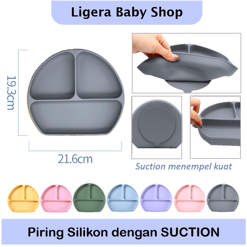 LIGERA Premium SET Suction Plate Silicone Makan Piring Sekat Anti Tumpah Sendok Garpu Bayi Anak