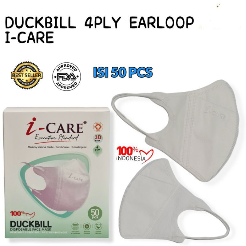 masker duckbill dewasa I CARE 4PLY PREMIUM emboss logo banyak warna isi ( DB DEWASA 50PC)