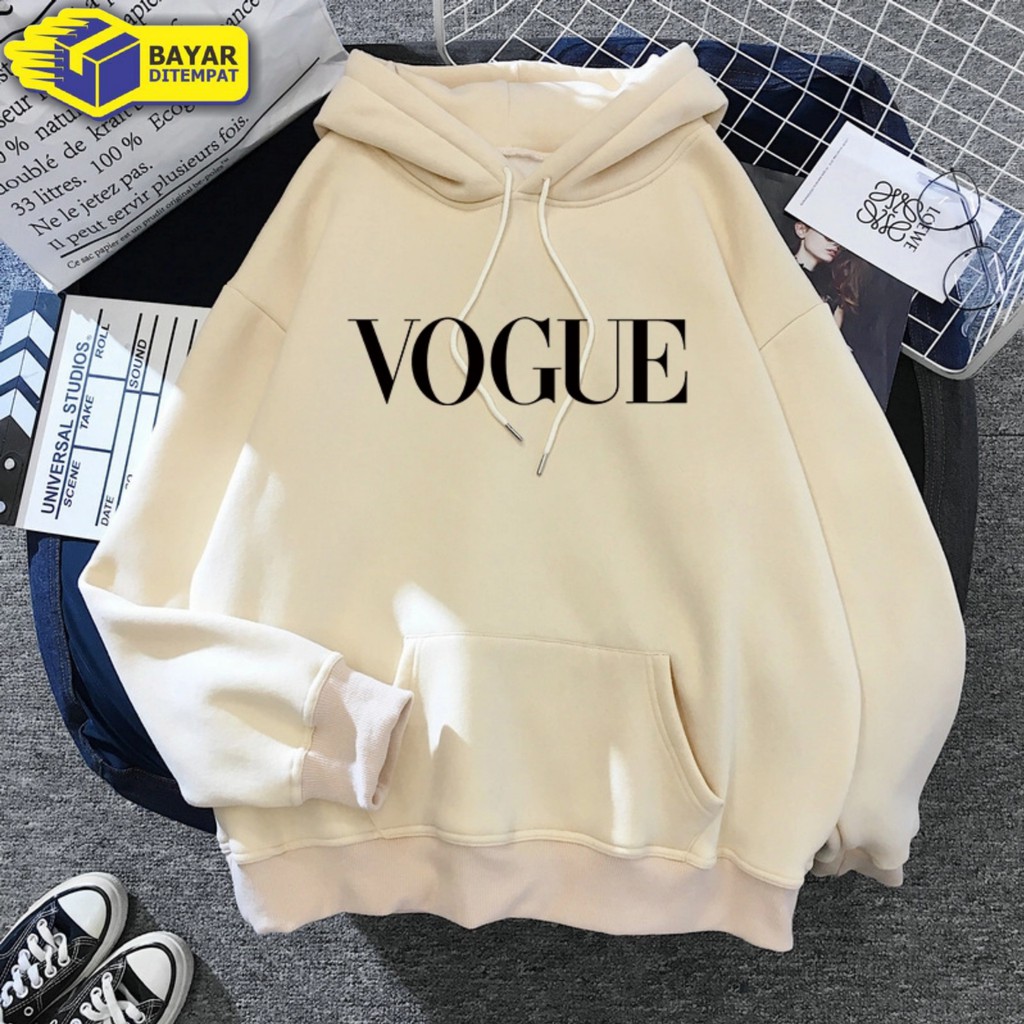 Hoodie Wanita Tulisan Vogue Oversize Korean Style Sweater Murah Tebal Xxl Kekinian Lilac Bisa Cod