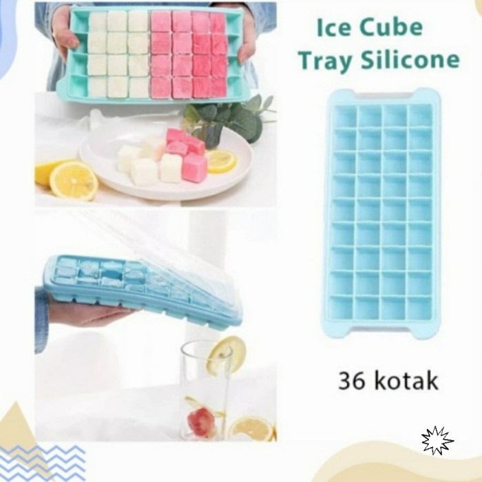 Ice Cube Tray Silicone Dengan Tutup Cetakan Es Silikon 36 Cube CES09