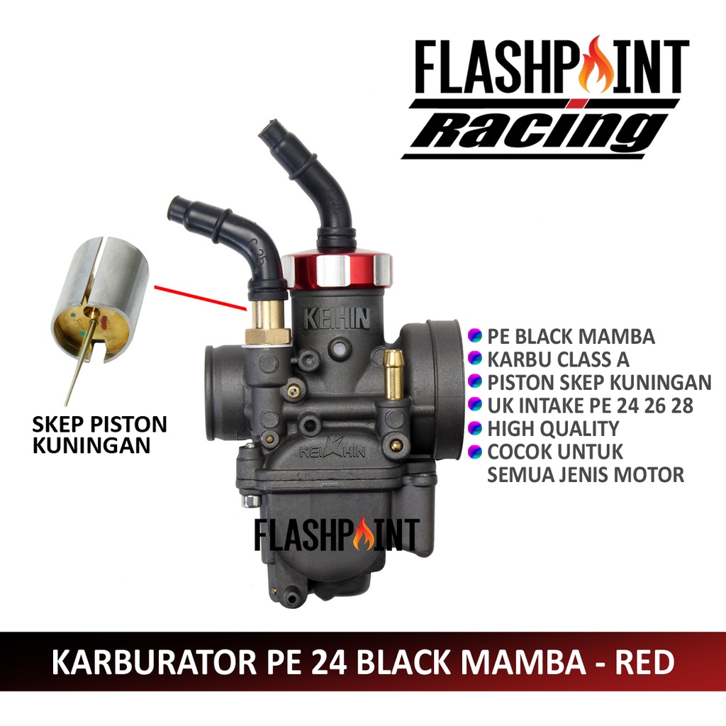 (BISA COD) KARBURATOR KEIHIN NSR BLACK MAMBA PE 24 26 28 RED GOLD CNC PISTON SKEP KUNINGAN KARBU PE28 PE26 PE24 BEAT VARIO MIO RX MX MEGAPRO KLX 125 110 GRAND SUPRA 125 X BYSON NVL NVA NINJA CBR GL PRO RR FI FU 150 SATRIA TIGER SCORPIO KHARISMA SMASH