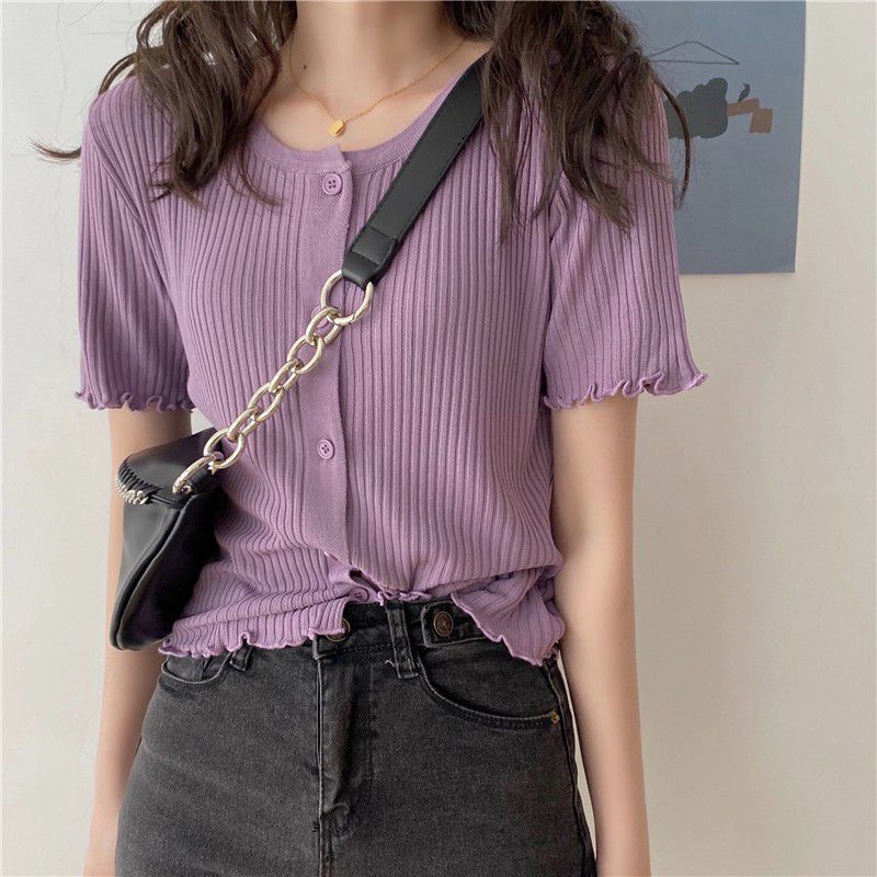 knit cardigan croptop purple thrift