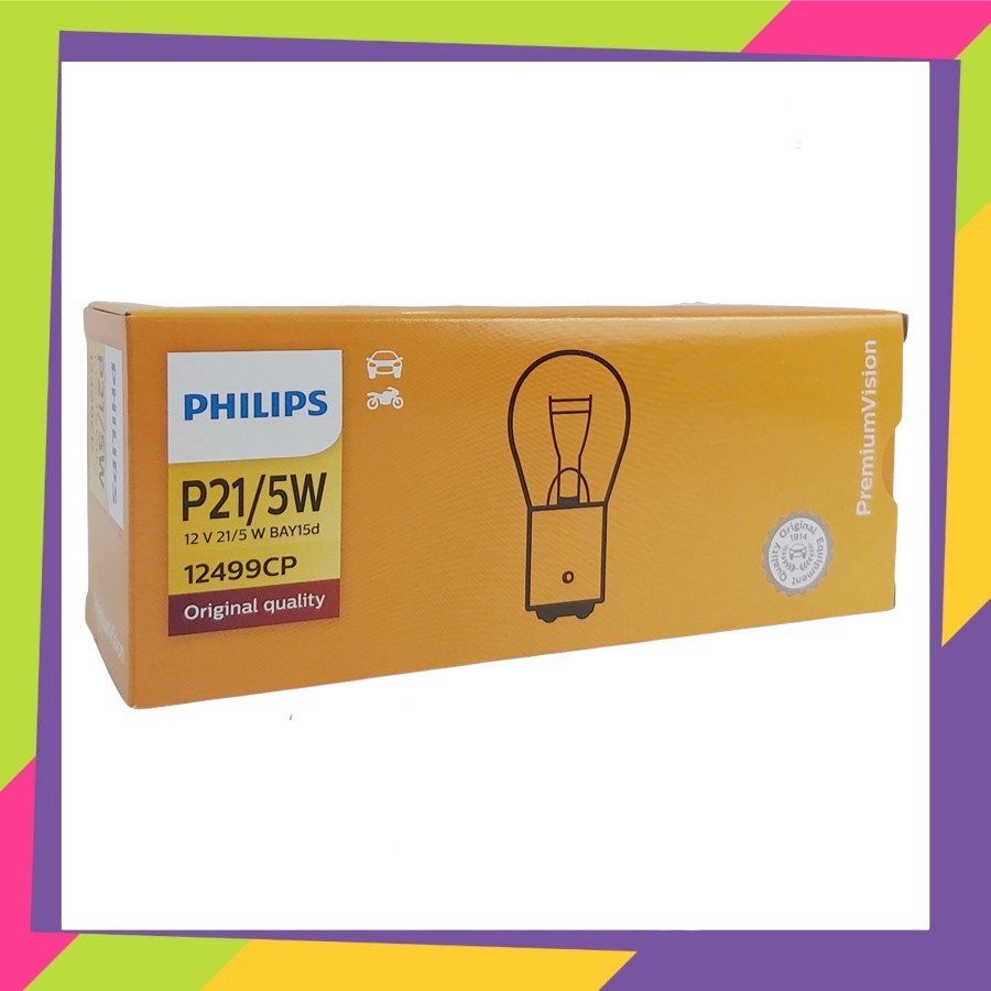 BOHLAM P21W/5W 12V PHILIPS ORIGINAL - LAMPU REM STOP KAKI 2 MOBIL MOTOR