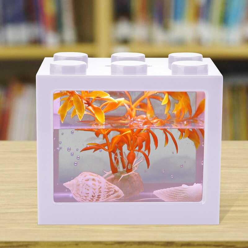 Aquarium Mini Cupang Lego Block with Colorful LED / Akuarium Cupang LED Mini bentuk Lego Lucu Simpel / Akuarium Cupang Murah dengan Lampu LED Ikan Mas Koi Ikan Kecil Kecil Aesthetic Estetik Original Kekinian / Aquarium Set Ikan Koi + Batu