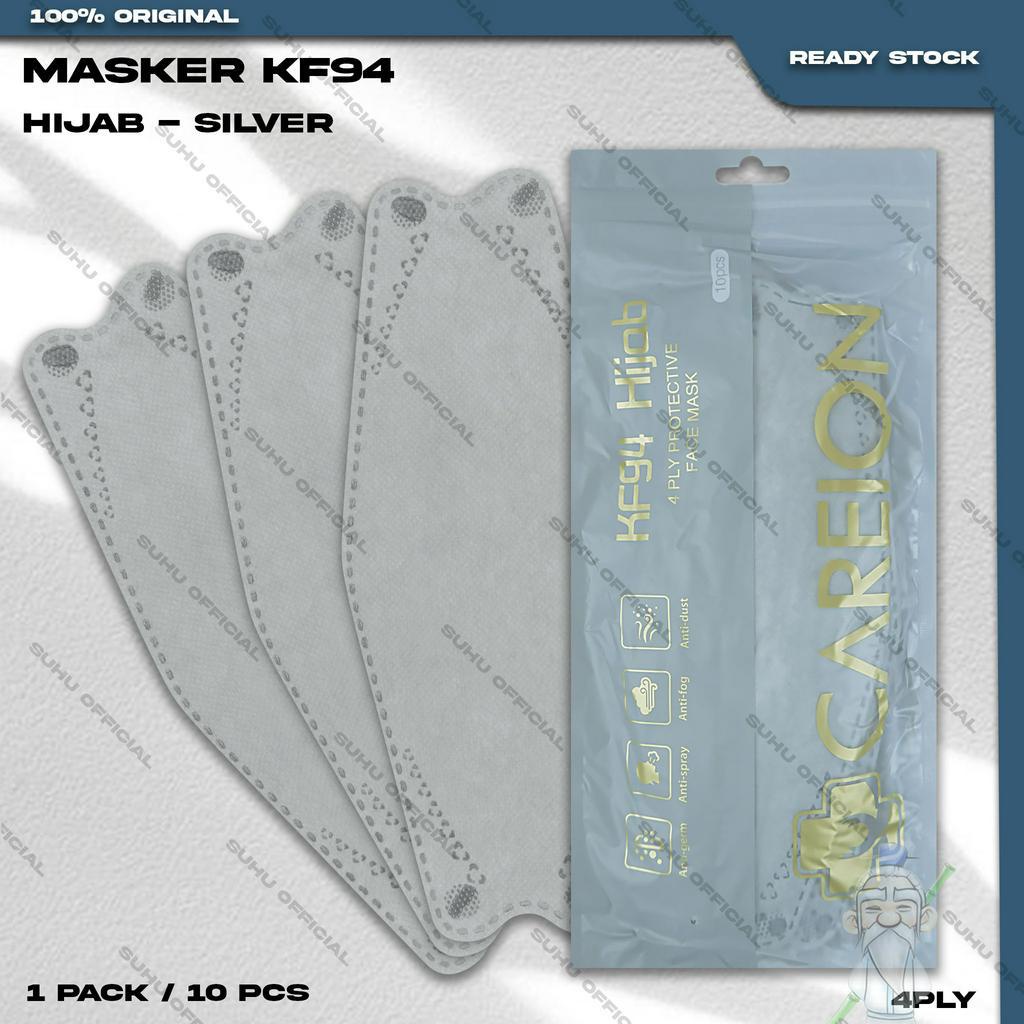 Masker KF94 Hijab CAREION 4Ply Isi 10Pcs Warna Silver KF 94 4 Ply Headloop Surgical Mask