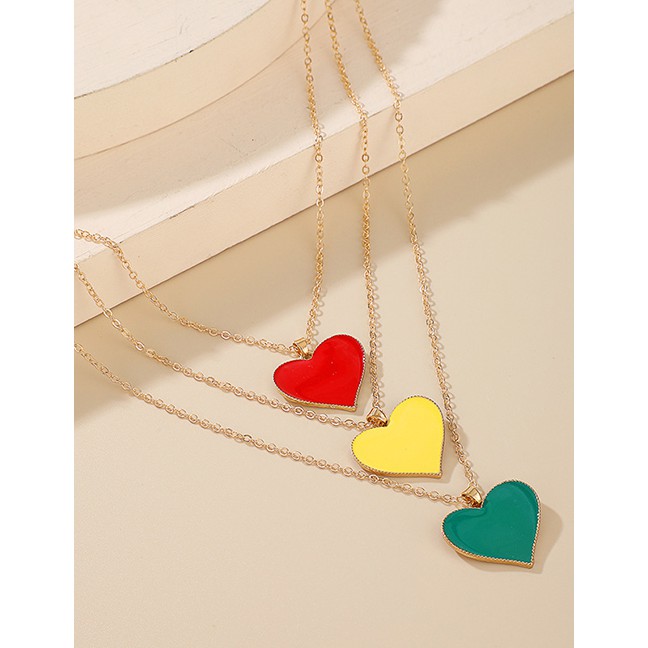 LRC Kalung Fashion Color Mixing Drop Oil Love Heart Contrast Alloy Multilayer Necklace K98536