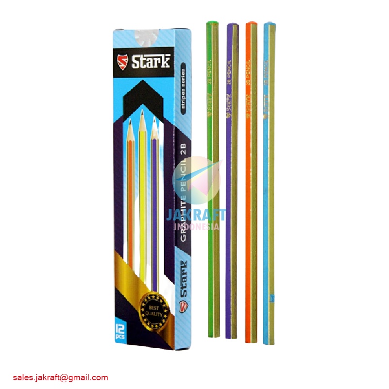 

(12 Pcs) Pensil Tulis 2B Murah STARK Stripe Warna Warni Kayu Asli