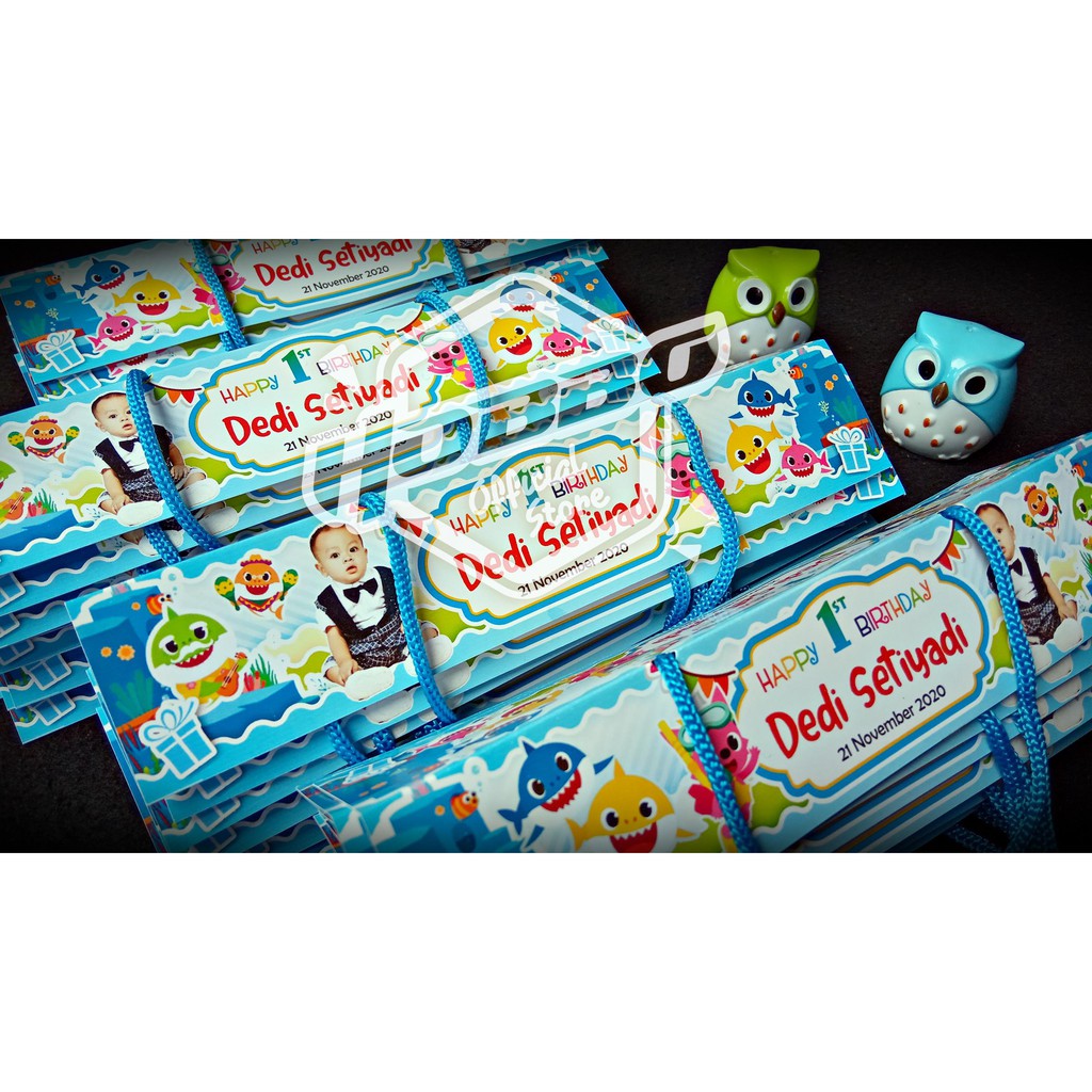 

PLASTIK TEBAL Tas Label Goodybag Ultah Baby Sark - Label Snack Plastik Ultah-Tas Ulang Tahun - Baby Shark