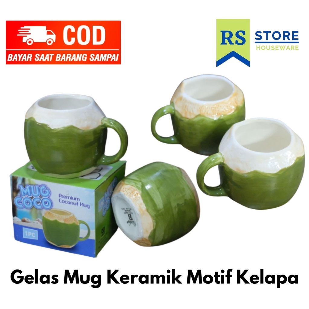 gelas Mug kelapa keramik 3D cup cangkir Gagang Motif buah Coconut Tebal Lucu Murah Unik Muk Air Pana