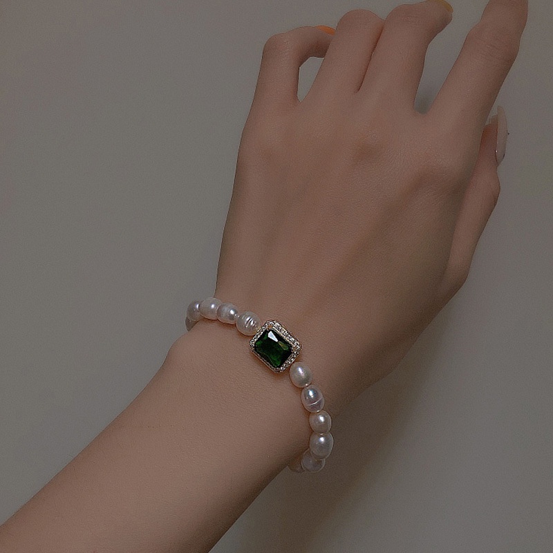 Gelang Mutiara Zircon Warna Hijau Untuk Wanita