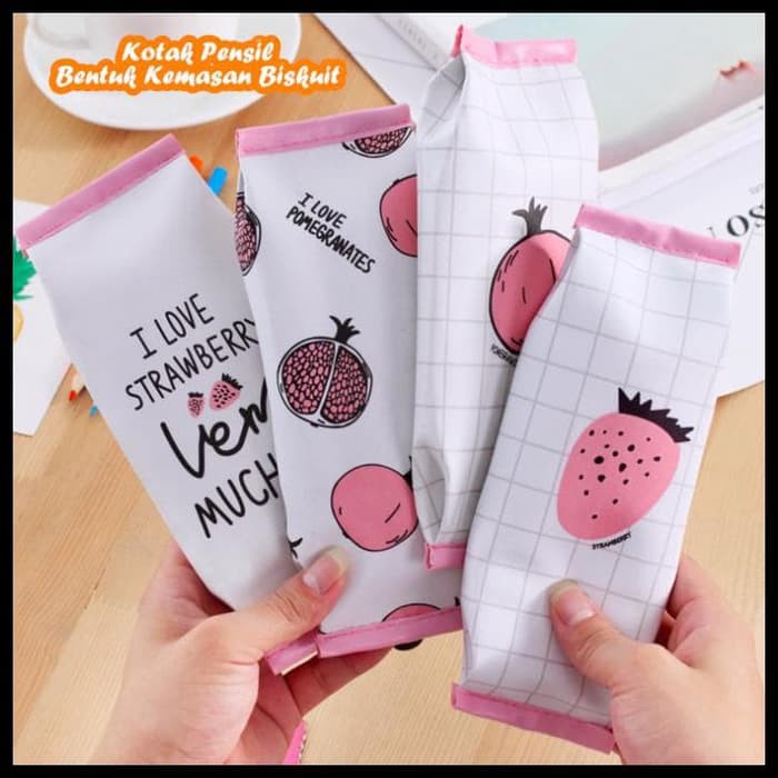 

BARU! - KOTAK PENSIL BENTUK KEMASAN BISKUIT STRAWBERRY & DELIMA -