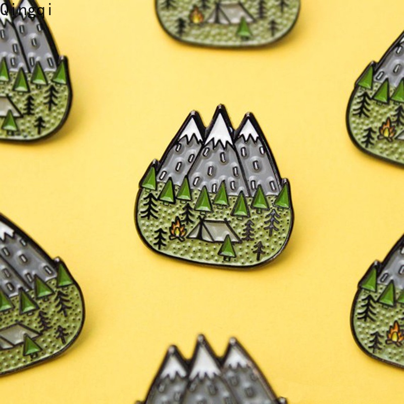 Bros Pin Enamel Desain Gunung Hutan Untuk Kerah Kemeja Denim Pria