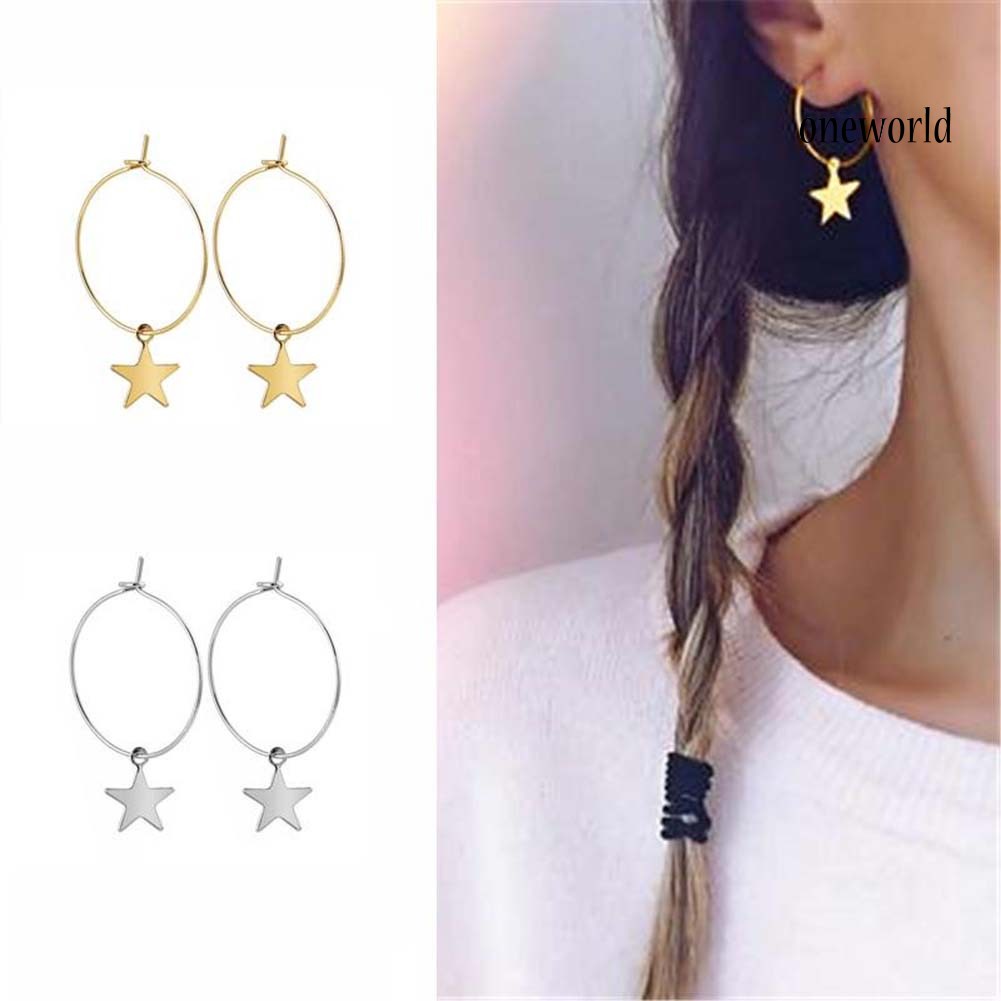 OW@ Fashion Women Simple Star Charm Big Circle Hoop Earrings Party Jewelry Gift