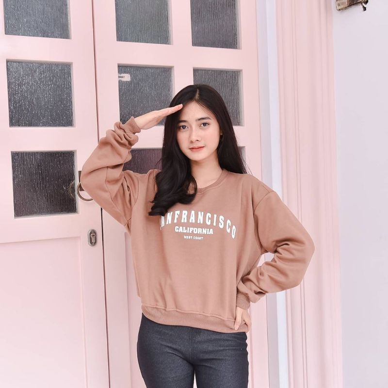 Sweater Crop Oversize Sanfransisco | Korean Style Wanita | Bahan Fleece |  Allsize