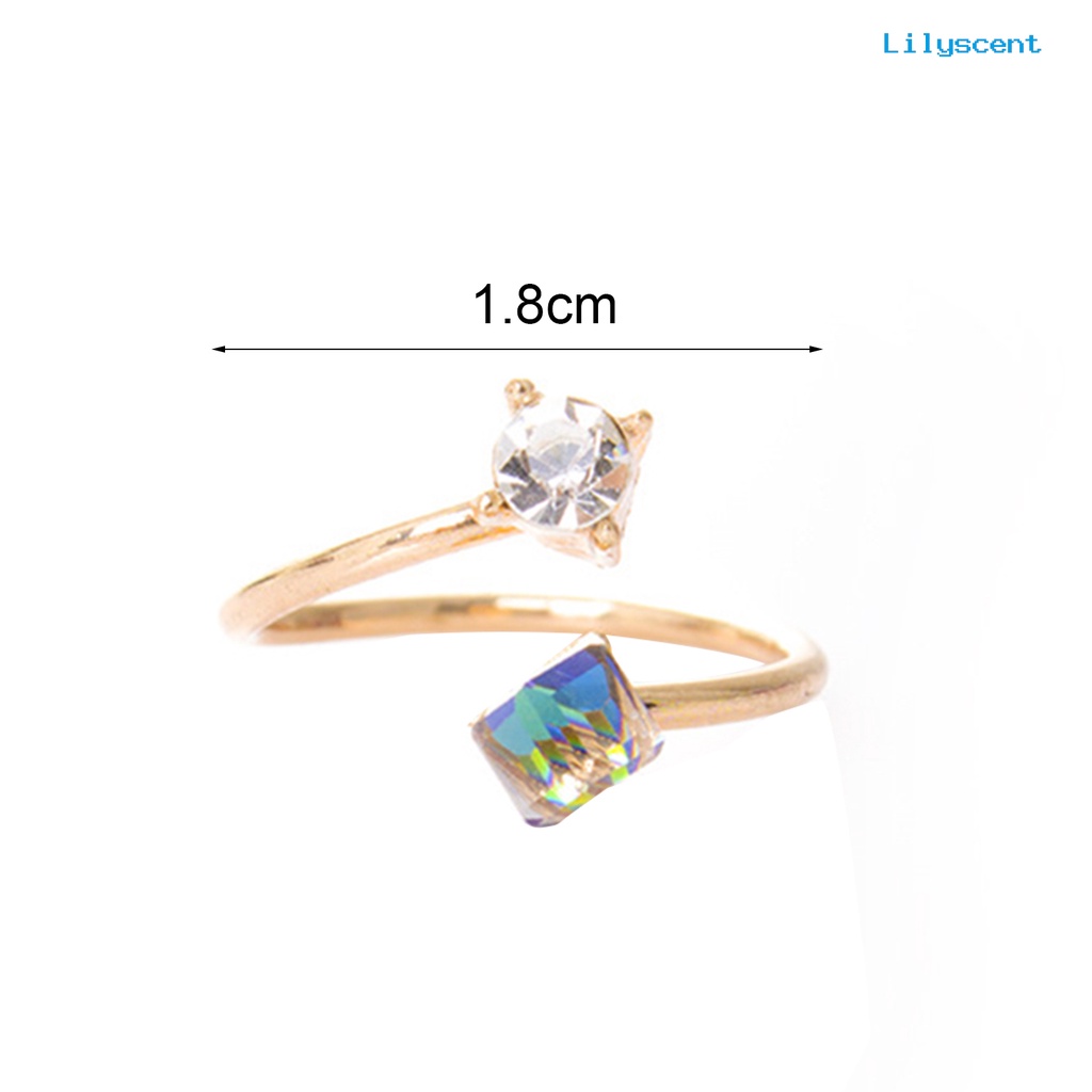 Ls Cincin Tunangan Adjustable Bahan Alloy Hias Berlian Imitasi Multi Warna Anti Pudar Untuk Wanita