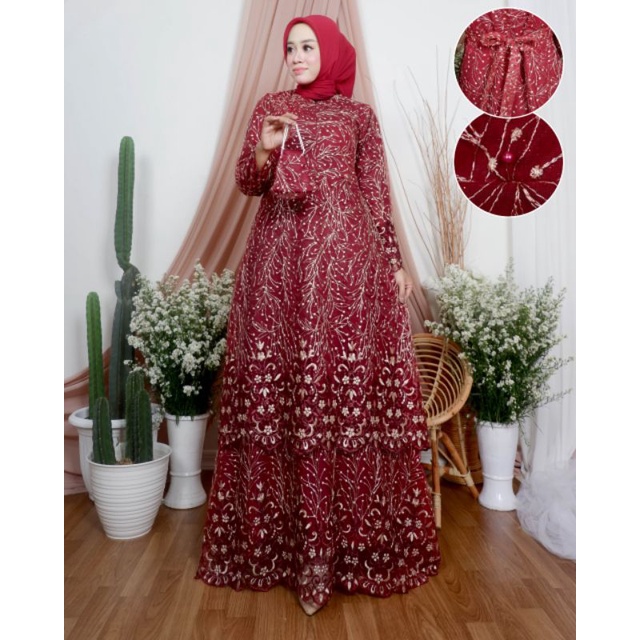 GAMIS TINGKAT KARTIKA - BAHAN  TILLE TWOTONE PREMIUM - GAMIS MODERN - GAMIS WANITA - GAMIS WANIATA M