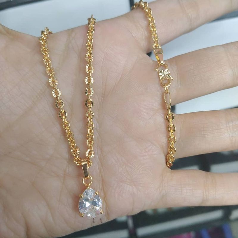 Kalung Mata Oval Tetes Air Lapis Emas 18k