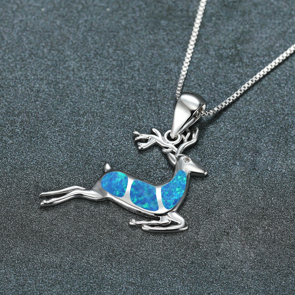 Kalung Rantai Klavikula Hias Liontin Kartun Hewan Rusa Opal Gaya Eropa Amerika Untuk Wanita