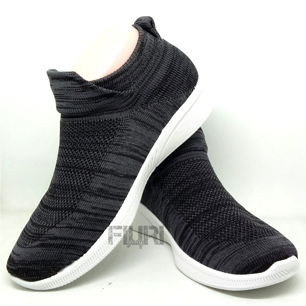 FIURI - Ando Original - Colby 37-40 Hitam Putih - Sepatu Kets Wanita - Sepatu Olahraga Lari Wanita - Sepatu Sekolah - Sepatu Kaos Kaki Ando - Sepatu Sneakers Kuliah Senam Gym Jogging Sport Wanita - Sepatu Casual - Sepatu Knit Rajut Slip On -Fashion Wanita