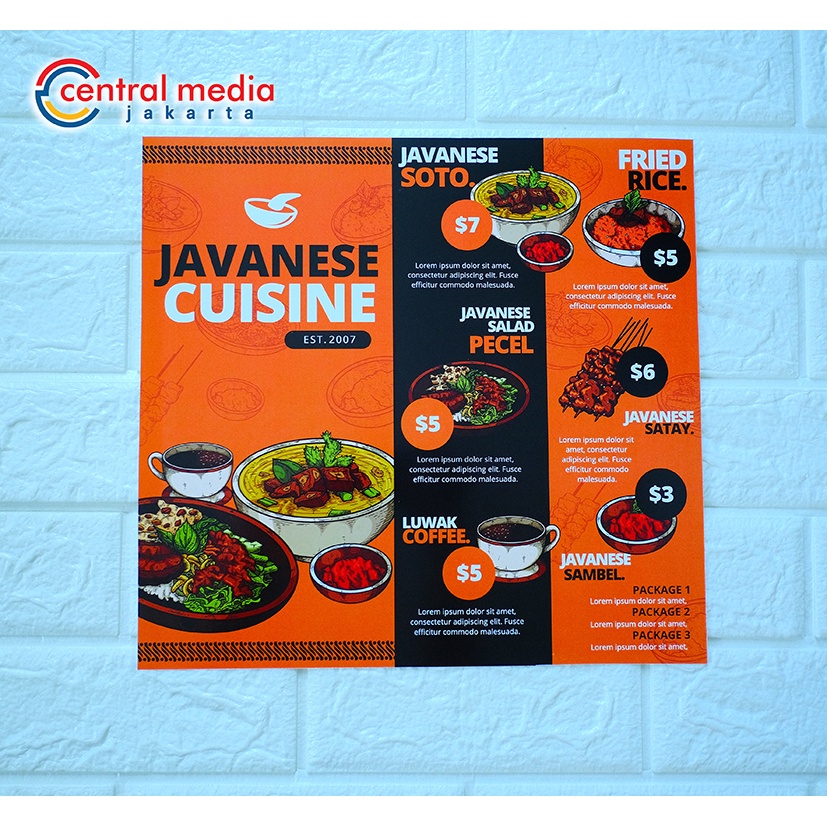 

Cetak A3+ Waterproof Anti Air Menu Poster Placemat Brosur