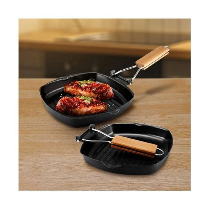 Panci Panggang Serbaguna Pemanggang Daging BBQ Cookware Sate Non-Stick Square Grill Pan Fordable