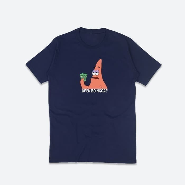 KAOS DISTRO PATRICK SPONGEBOB OPEN BO GAK BAJU TSHIRT LUCU UNIK