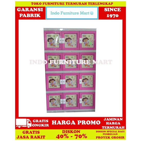 Lemari Pakaian Anak  Plastik Akako Jumbo 3 Pintu Susun 4 Dora