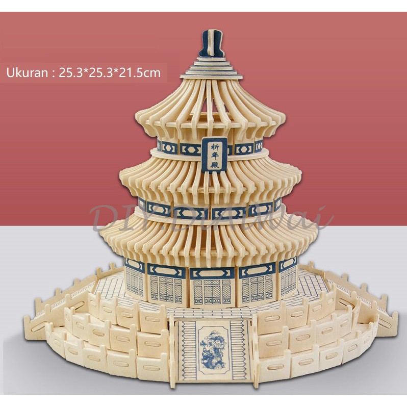 Puzzle 3D DIY bahan kayu model tempat wisata china beijing cina mainan puzzle edukasi anak